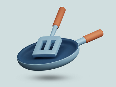 3D frying pan and spatula icon 3d app clean cute graphic design modern simple ui ux