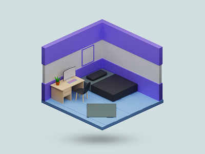 Minimalist cute isometric room3d rendering