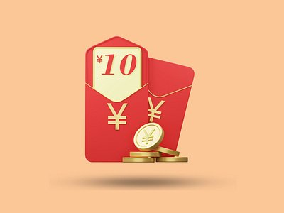 3D red packets minimalism icon.