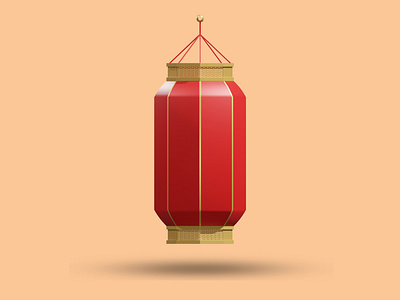 3D red lantern minimalism icon.