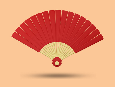 3D Red chinese fan minimalism icon. 3d app chinese clean cute fan graphic design modern red fan ui