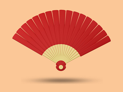 3D Red chinese fan minimalism icon.