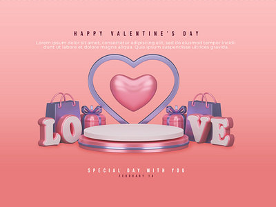 Happy valentine's day with 3d render 3d clean cute graphic design illustration love modern romantic valentine