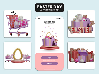 Easter day illustration pack 3d illustration clean cute easter day egg illustration mobile apps modern ui ui design ui ux