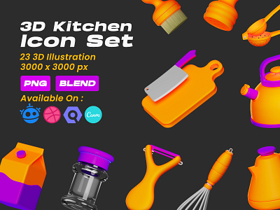 Kitchen 3d illustration pack 3d app clean cute graphic design illustration modern ui