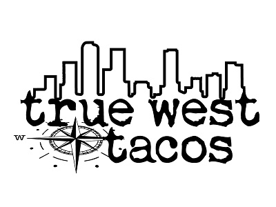 True West Tacos Logo colorado compass denver skyline food logo tacos vector