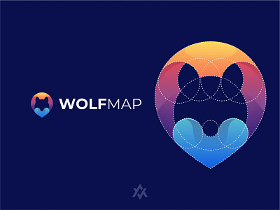 WOLF MAP branding colorful gradient logo graphic design icon illustration logo love map modern vector wolf