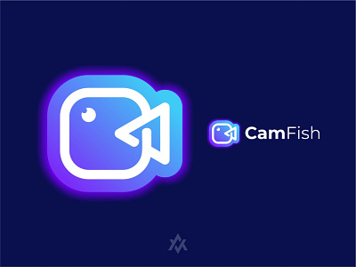 Cam Fish app brand identity branding camera fish gradient logo graphic design icon illustration livestream logo modern streaming vector visual identity