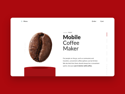 mojoe - Mobile Coffee Maker Landing Page Redesign branding coffee coffee bean daily ui dailyui dailyui 003 landing page minimal minimalistic typography ui ux visual design web design
