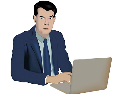 Businessman using laptop vector 2d character businessman character character design design graphic design illustration illustrator thinking using laptop