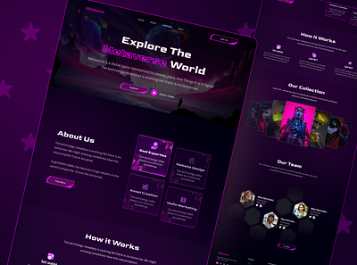 Metaverse Landing Page Design blockchain clean crypto landing page cryptocurrency dark defi landing page marketplace metaverse metaverse landing page nft nfts simple ui uidesign uiux virtual reality vr web design website