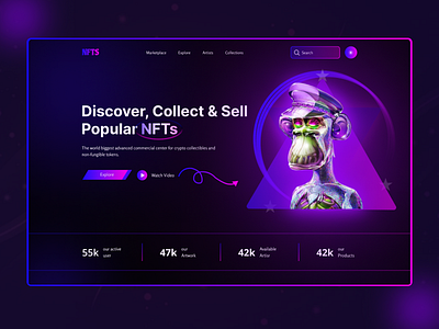 NFT Landing Page Design 3d bitcoin blockchain branding clean crypto cryptocurrency dark dark mode design graphic design landing page metaverse nft nft marketplace ui ui design ui ux web design website