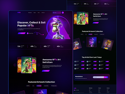 NFT Landing Page Design 3d bitcoin crypto cryptoart cryptocurrency dark graphic design landing page marketplace metaverse nft nftmarketplace nfts studio token ui design ui ux ux design website website design