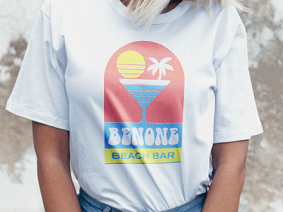 Benone Beach Bar - Shirt bar beach branding cocktail design illustration lettering sea shirt sun sunset texture tshirt type typography