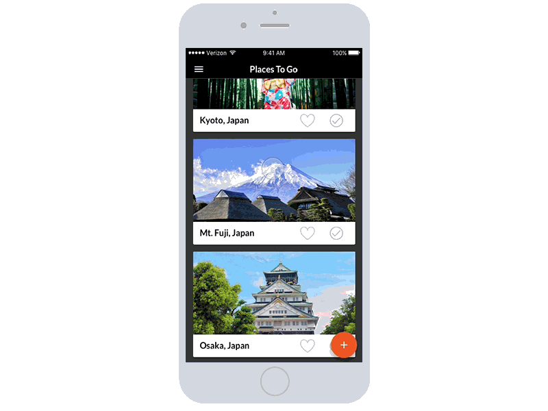 Travel App - UI animations animation app card ios iphone material design principle radial menu sketch travel ui ux
