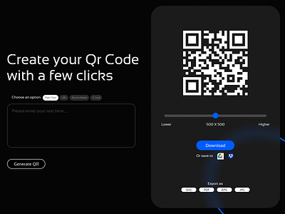QR Code Generator Web App 2022 3d agency animation app black branding code cuberto design figma graphic design logo motion graphics qoulio qr ui web web app
