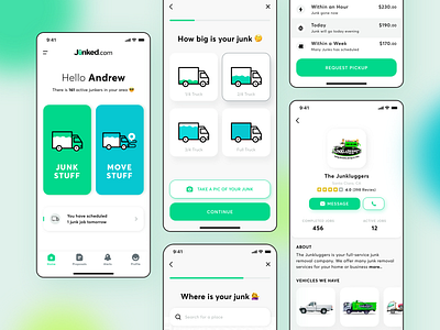Junk Removal Mobile App clean environment gogreen green junk junk removal mobile app design mobile application mobile ui trash uiux white