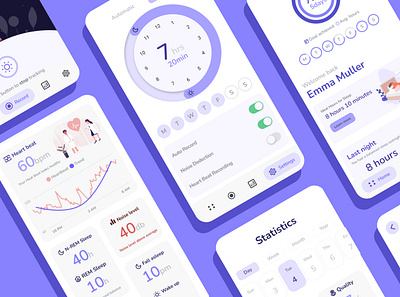 Concept for a Sleep-Tracker App app blue clean health app night sleep tracker ui ux