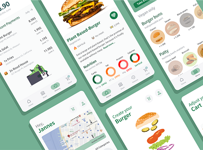 Concept for a Food-Ordering App app assemble burger clean design fast food food green ordering