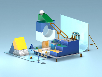 Mini-Golf #1 animation c4d cinema4d golf iso isometric motiondesign motiongraphics workinprogress