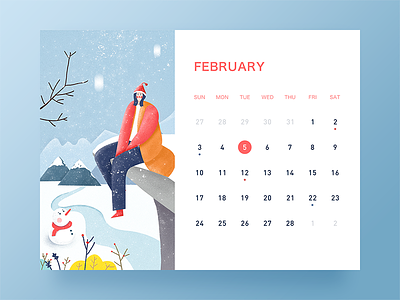 February desk calendar illustration ui