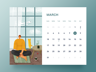 March banner desk calendar illustration ui