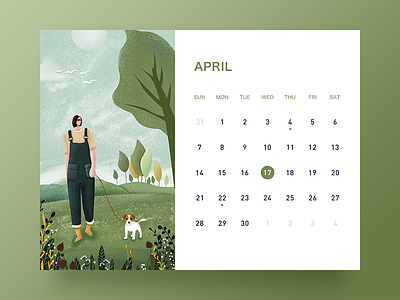 April banner desk calendar illustration ui