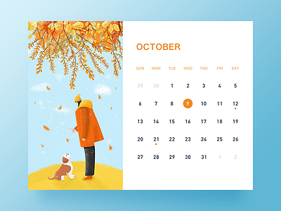 October banner desk calendar illustration ui