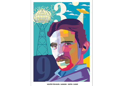 Nikola Tesla's Portrait - Color graphic design