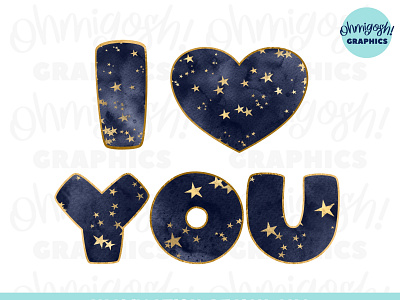 I Love You Navy Watercolour Sublimation Design PNG