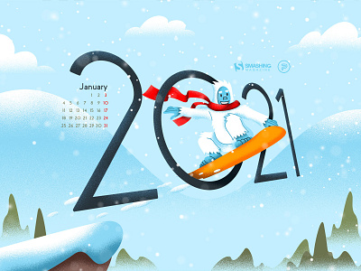 Ready For New Adventures 2021 calendar design design digital art illustration smashing magazine snow snowboard vector winter yeti