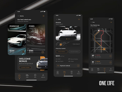 One Life - Rent a dream car branding car sharing design mobile app modern rent a car ui ux webdesign