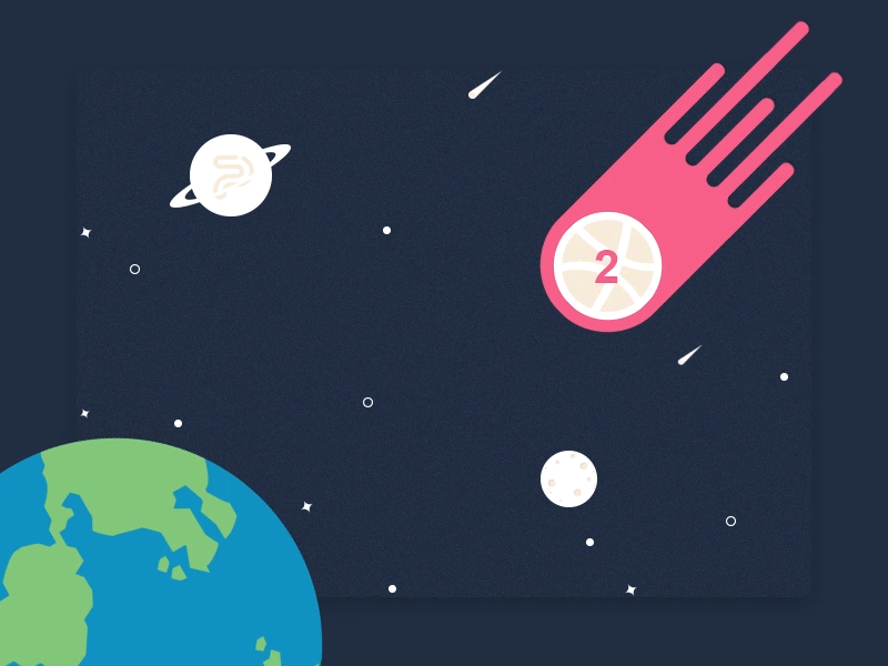 2 Dribbble invites animation draft drafting dribbble earth flat invitation invite planets welcome