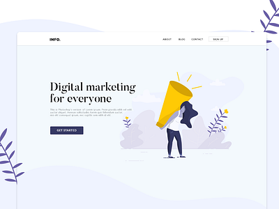 Digital marketing landing page advertising concept digital marketing girl home page illustration landing page purple website