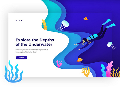 The Depths of the Underwater adventure blue deep sea diving gradients illustration journey modern ocean ui underwater web