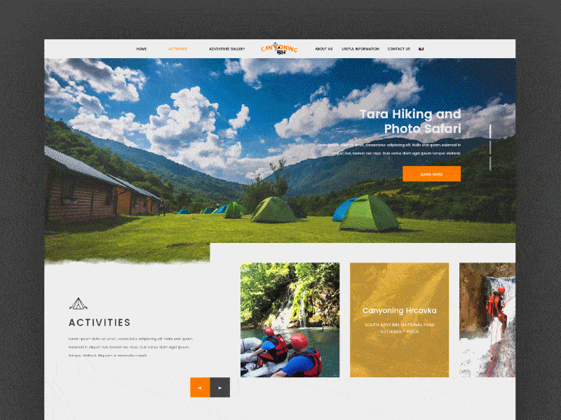 Canyoning homepage design