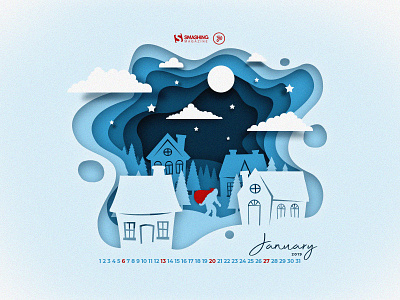 Let The Magic Begin - Calendar Illustration blue design funny house illustration modern night paper art perstective snow yeti