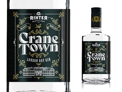 Rihter Distilery's CRANE TOWN Gin black crane croatia daruvar distillery drink gin illustation label design logo london ornament packaging rihter town vintage