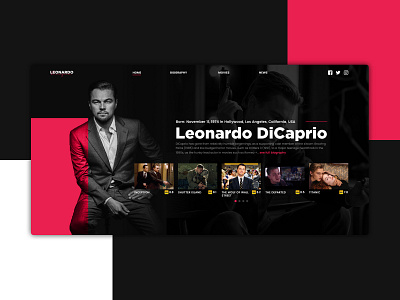 Leonardo DiCaprio UI Design black concept dark ui darkui films imdb leonardo dicaprio modern movie oscar pink uidesign uiux userinterface ux webdesign website