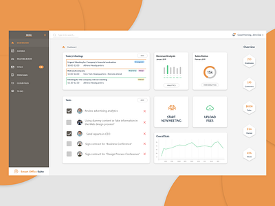 Company's Dashboard branding company dashboard design icon idustrial meetings metrics orange tasks ui ux vector