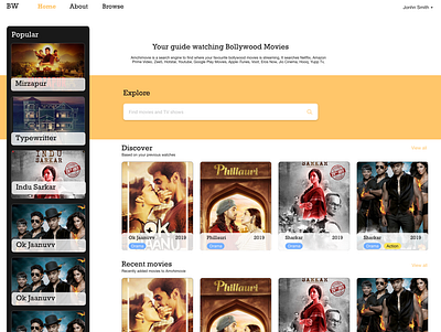 BW - Bollywood Movie Finder app bollywood design icon illustration movie ui ux