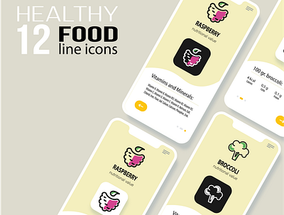 line icons for a healthy food app app design branding design digital art food graphic graphic design healthy icons illustration line line art one line vector