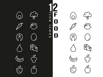 black and white one line food icons app app design black branding design digital art food graphic graphic design healthy icons illustration line icons vector web design white