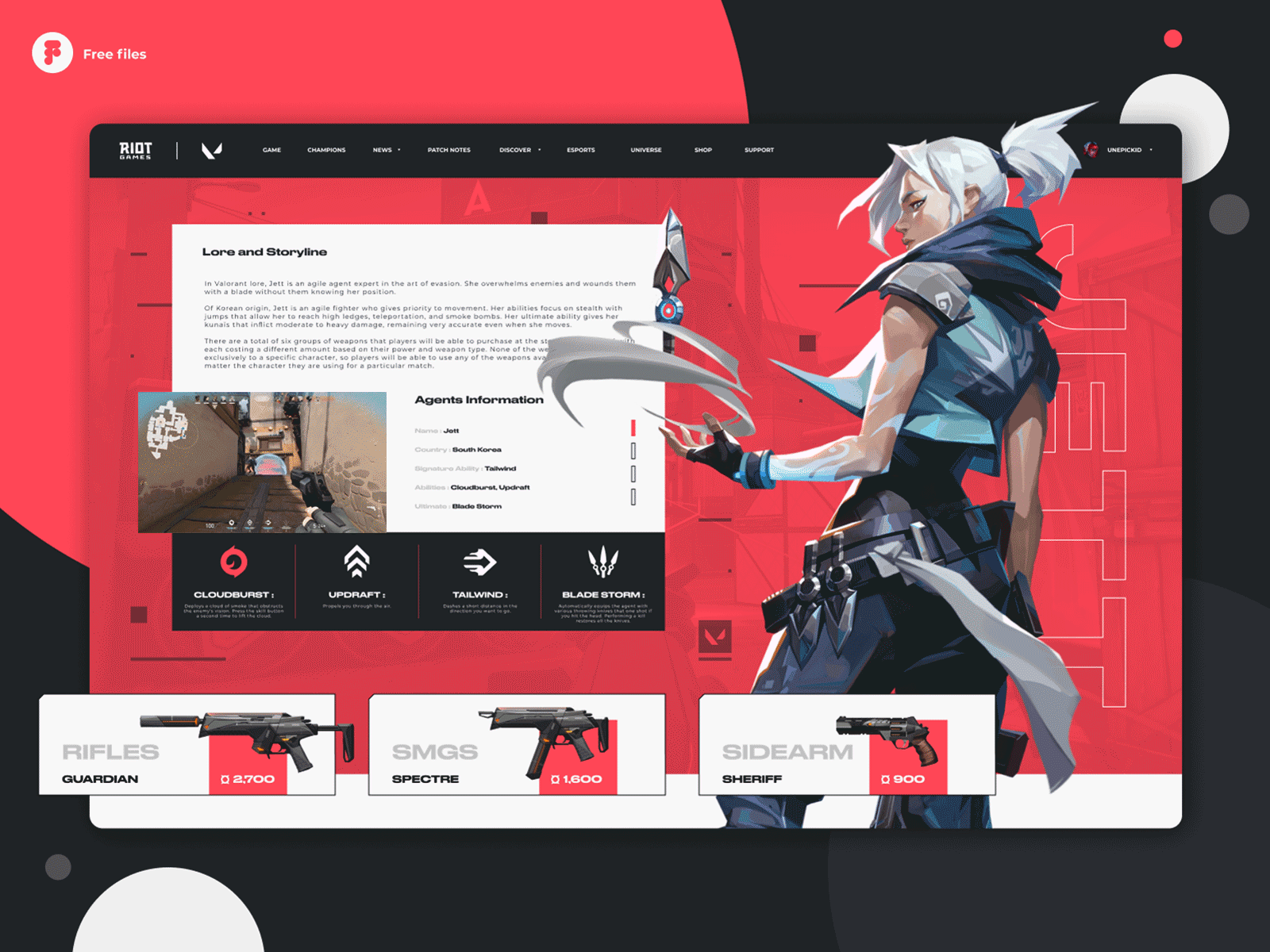 Valorant - Agent Jett page concept design animation design esports figma game games hero interaction landing page motion riotgames ui uiux ux valorant web web design webdesign website website design