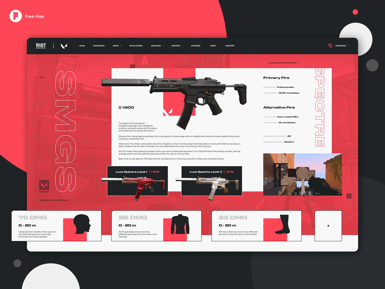 Valorant - Weapon Spectre page concept design animation creative design design digital design esports figma game games interaction interface landing landingpage riotgames ui uidesign ux valorant web web design website