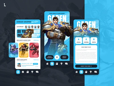 Wild Rift - UGC app platform concept design app app design app ui design esports figma games interface leagueoflegends minimal mobile mobile app mobile design mobile ui quest riotgames ui uiux ux wildrift