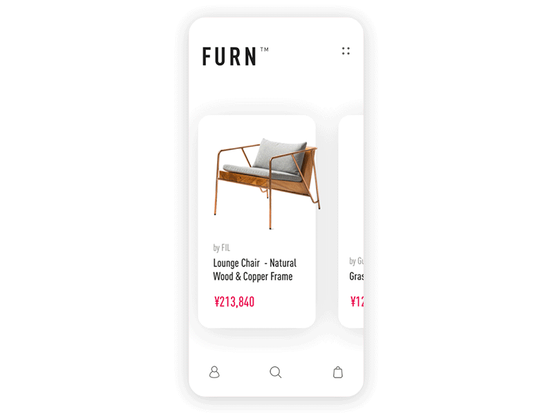 FURN animated app app concept concept design e commerce app furniture minimal mobile shopping store ui ux