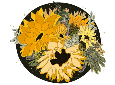 Flowers of the sun adobe illustrator bouquet continuous flower flowers grass illustration line sun sunflower vector