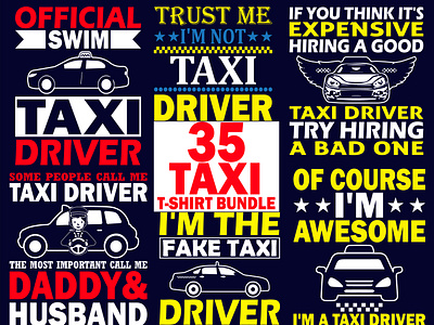 Awesome Taxi T-Shirt Design Bundle graphic design illustration t shirt taxis tshirt typography vector