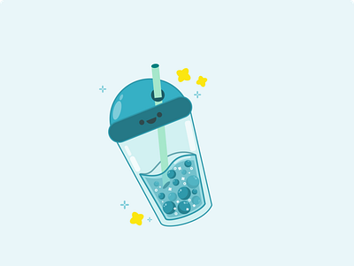 Blue Boba Tea Kawaii Illustration app design illustration logo vector